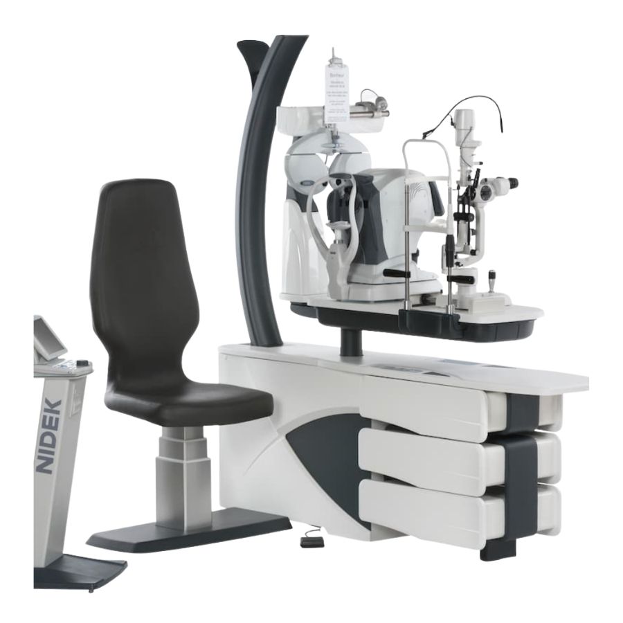 Poste d’examen ophtalmologique complet (NIDEK) — fauteuil, colonne d’instruments, lampe à fente